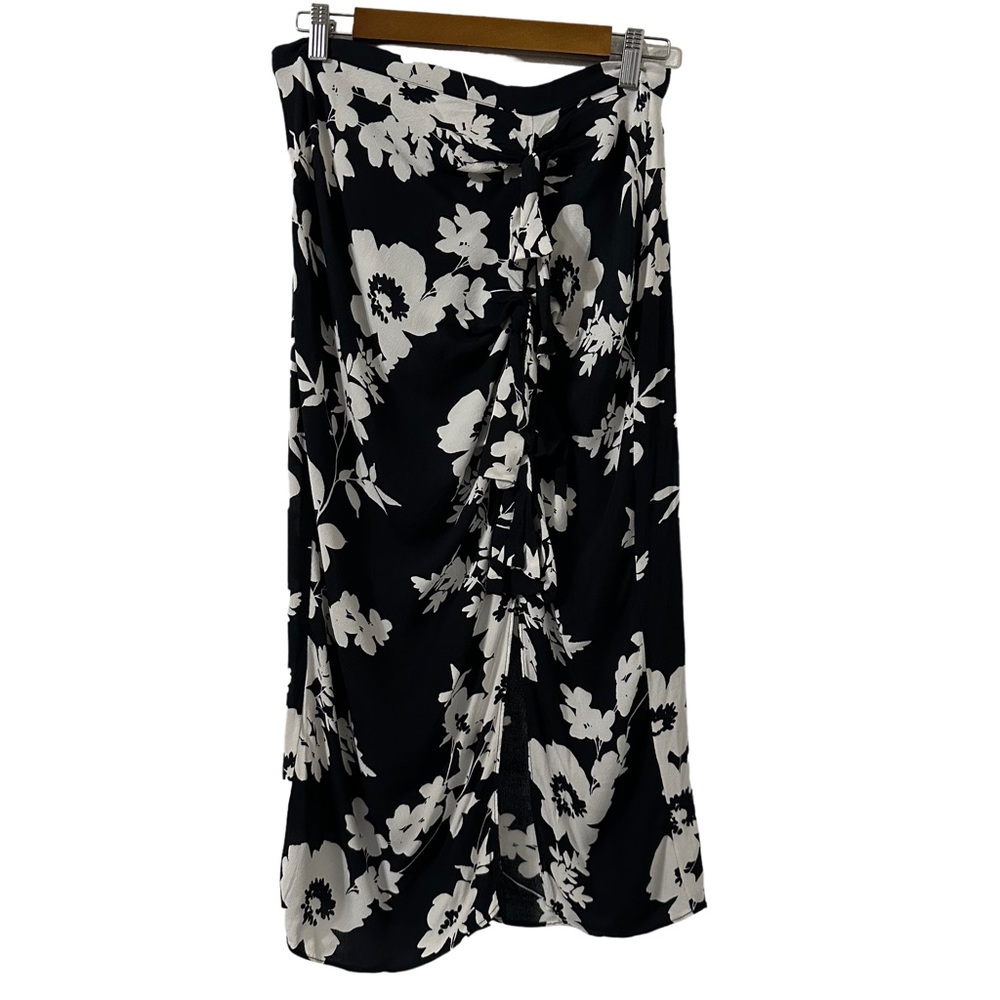 Olivaceous Women’s Black Tied Ruched Slit Floral Midi Skirt Size L